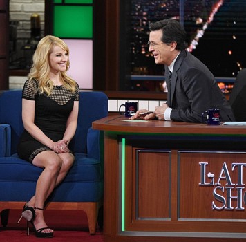 Melissa Rauch from the CBS comedy series "The Big Bang Theory" on The Late Show with Stephen Colbert, Thursday March 17, 2016 on the CBS Television Network. Photo: Jeffrey R. Staab/CBS ©2016 CBS Broadcasting Inc. All Rights Reserved