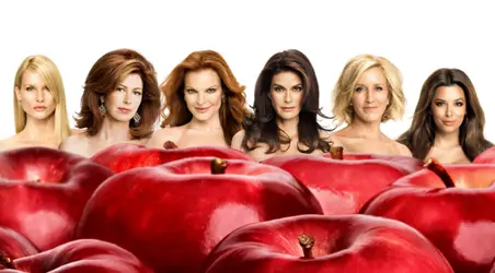 Image of ABC's Desperate Housewives - Left to Right - Nicolette Sheridan as Edie Brit, Dana Delaney as Katherine Mayfair, Marcia Cross as Bree Hodge, Teri Hatcher as Susan Mayer, Felicity Huffman as Lynette Scavo and Eva Longoria Parker as Gaby Solis - ABC.com - All Rights Reserved