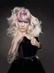 Model With Platinum Blonde Hair And Purple Highlights