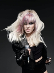 Model With Platinum Blonde Hair And Pink And Purple Highlights