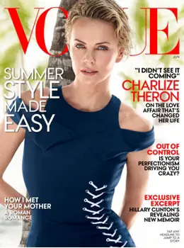 Cover on June 2014 Vogue Magazine with<br /> Cover Star Charlize Theron - Haircolor by Tracey Cunningham for Redken - All Rights Reserved