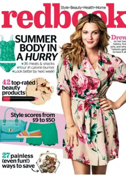 Cover on June 2014 Redbook Magazine with<br /> Cover Star Drew Barrymore Haircolor by Tracey Cunningham for Redken - All Rights Reserved