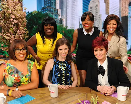 Anna Kendrick  discusses her new film "Pitch Perfect 2" with the ladies of The Talk - CBS Television Network. (L-R) Gayle King, Sheryl Underwood, Anna Kendrick, Aisha Tyler, Sharon Osbourne and Julie Chen, shown. Photo: Heather Wines/©2015 CBS Broadcasting Inc. All Rights Reserved