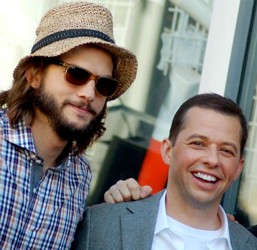 Ashton Kutcher With Jon Cryer Wearing Head Accessory - Straw Hat