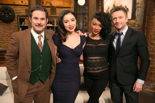 Christian Serratos' Dead Hair - Paul F. Tompkins, Christian Serratos, Sonequa Martin-Green and Chris Hardwick - Talking Dead _ Season 4, Episode 7 - Photo Credit: Jordin Althaus/AMC