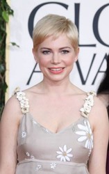 Michelle Williams With Short Side-Swept Platinum Pixie Haircut