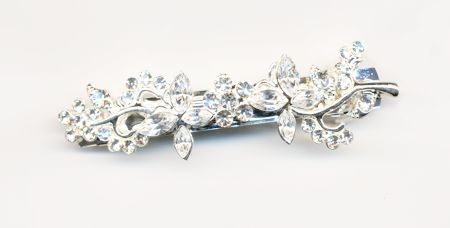 Austrian Crystal Deco Flower Barrette - White